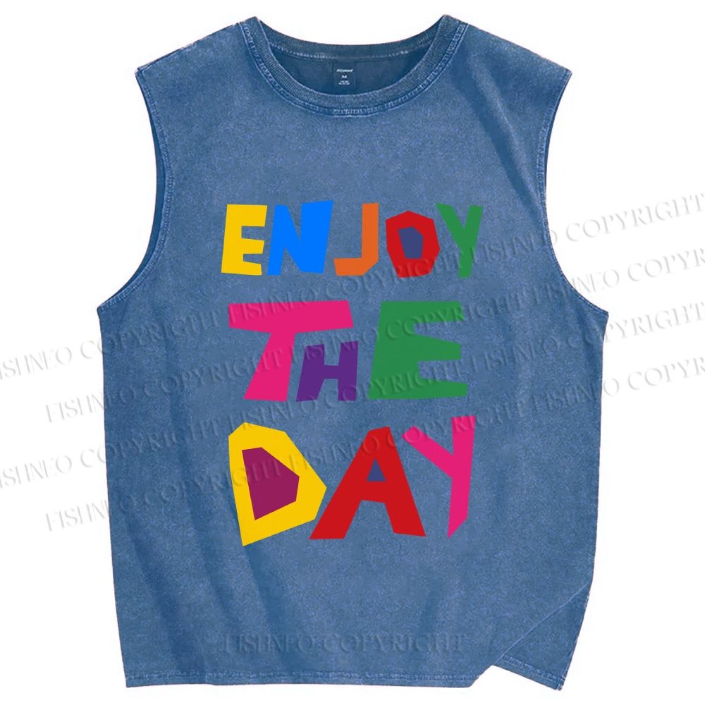 Unisex Enjoy The Day Printed Washed Tank Top