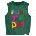 Unisex Enjoy The Day Printed Washed Tank Top