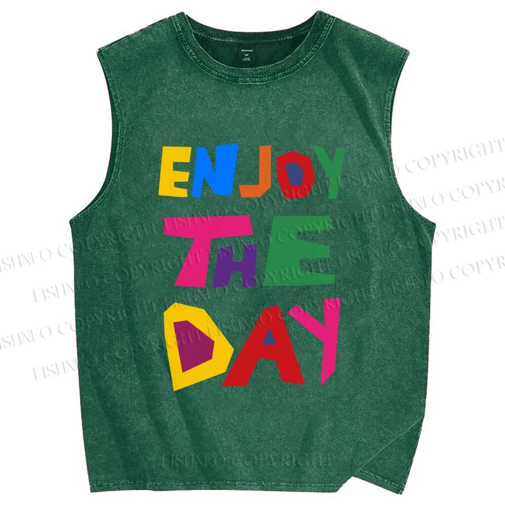 Unisex Enjoy The Day Printed Washed Tank Top