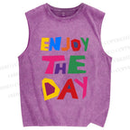 Unisex Enjoy The Day Printed Washed Tank Top