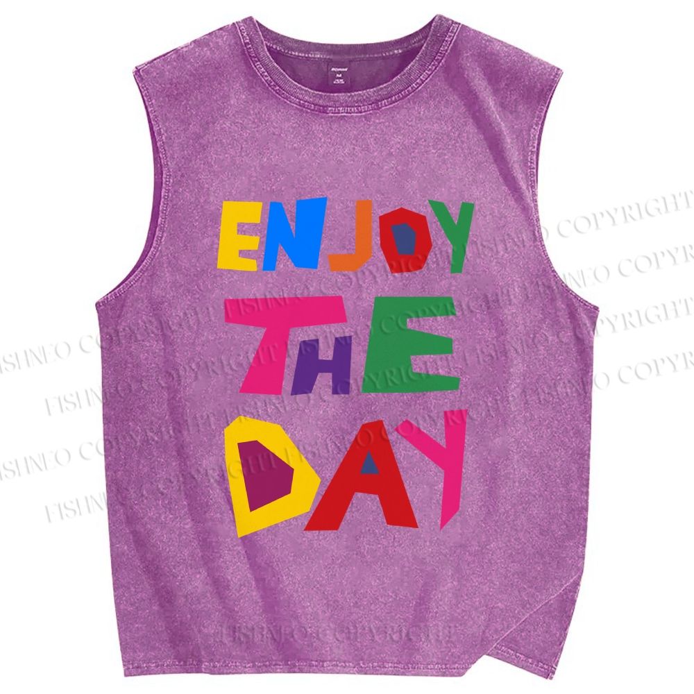 Unisex Enjoy The Day Printed Washed Tank Top