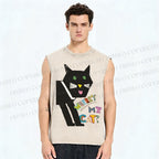 Unisex Where's My Cat Printed Washed Tank Top