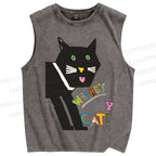 Unisex Where's My Cat Printed Washed Tank Top