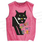 Unisex Where's My Cat Printed Washed Tank Top