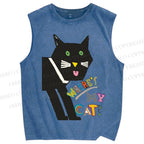 Unisex Where's My Cat Printed Washed Tank Top