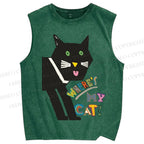 Unisex Where's My Cat Printed Washed Tank Top