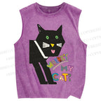 Unisex Where's My Cat Printed Washed Tank Top