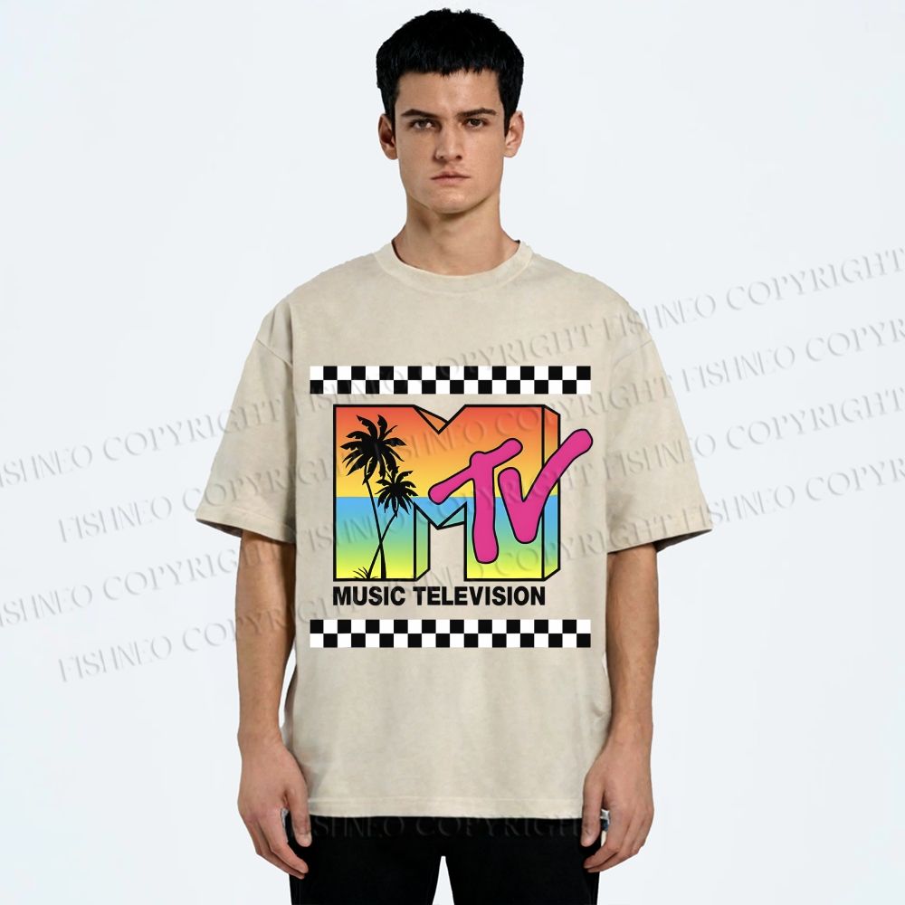 Unisex Mtv Sunset Printed Washed Tee