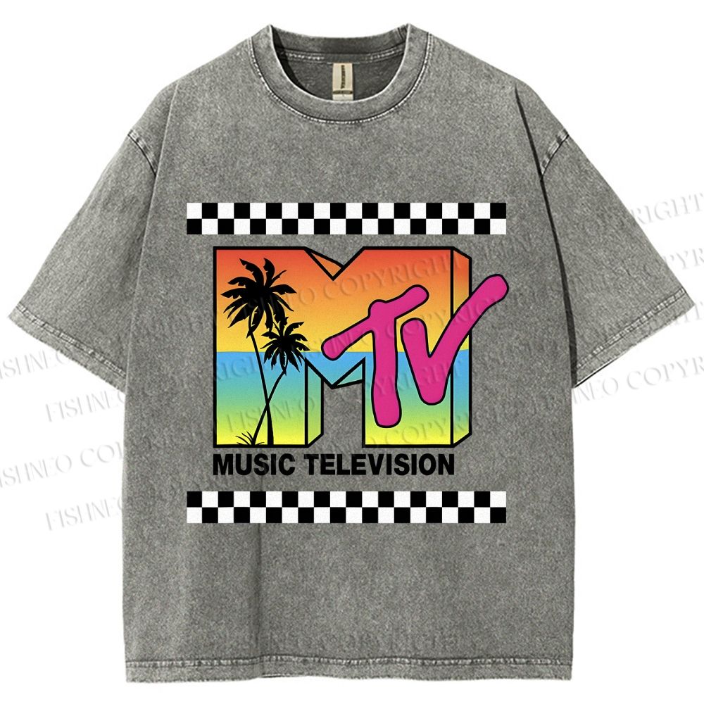 Unisex Mtv Sunset Printed Washed Tee