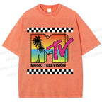 Unisex Mtv Sunset Printed Washed Tee