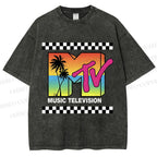 Unisex Mtv Sunset Printed Washed Tee