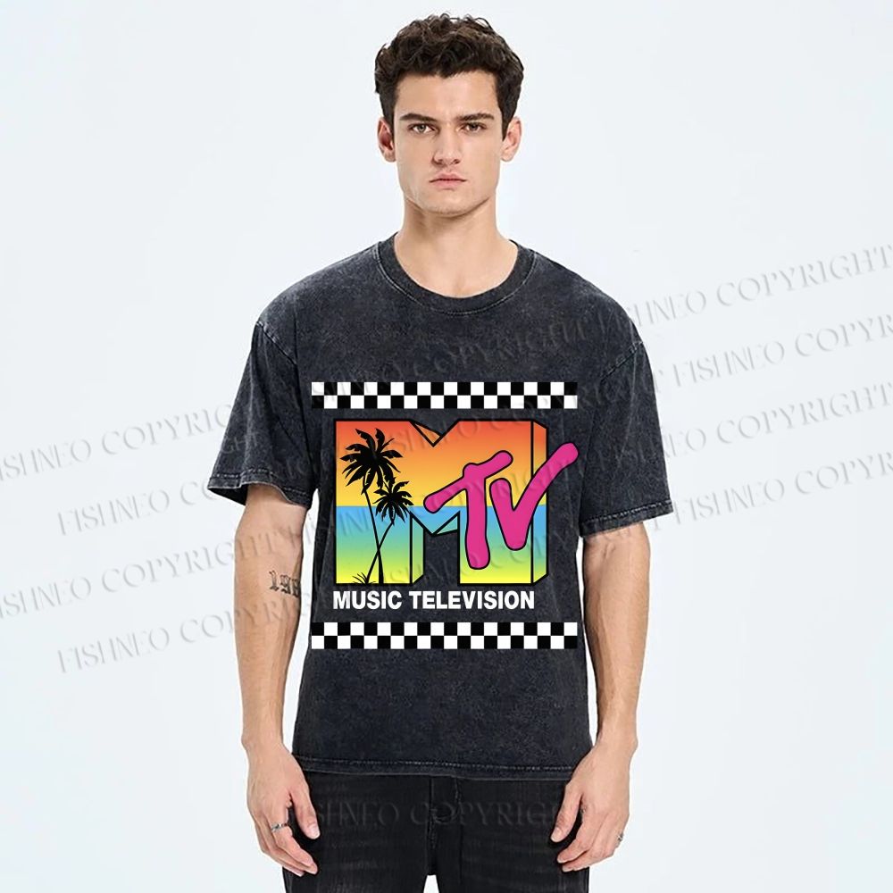 Unisex Mtv Sunset Printed Washed Tee
