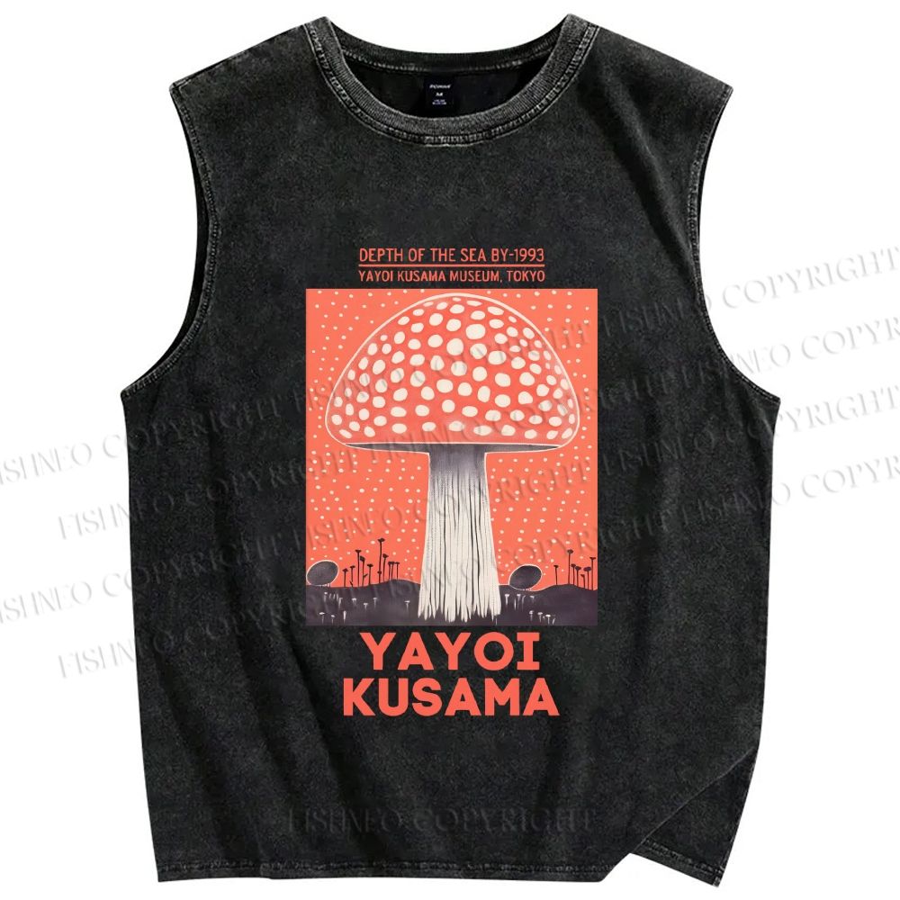 Unisex Yayoi Kusama Mushroom Printed Washed Tank Top