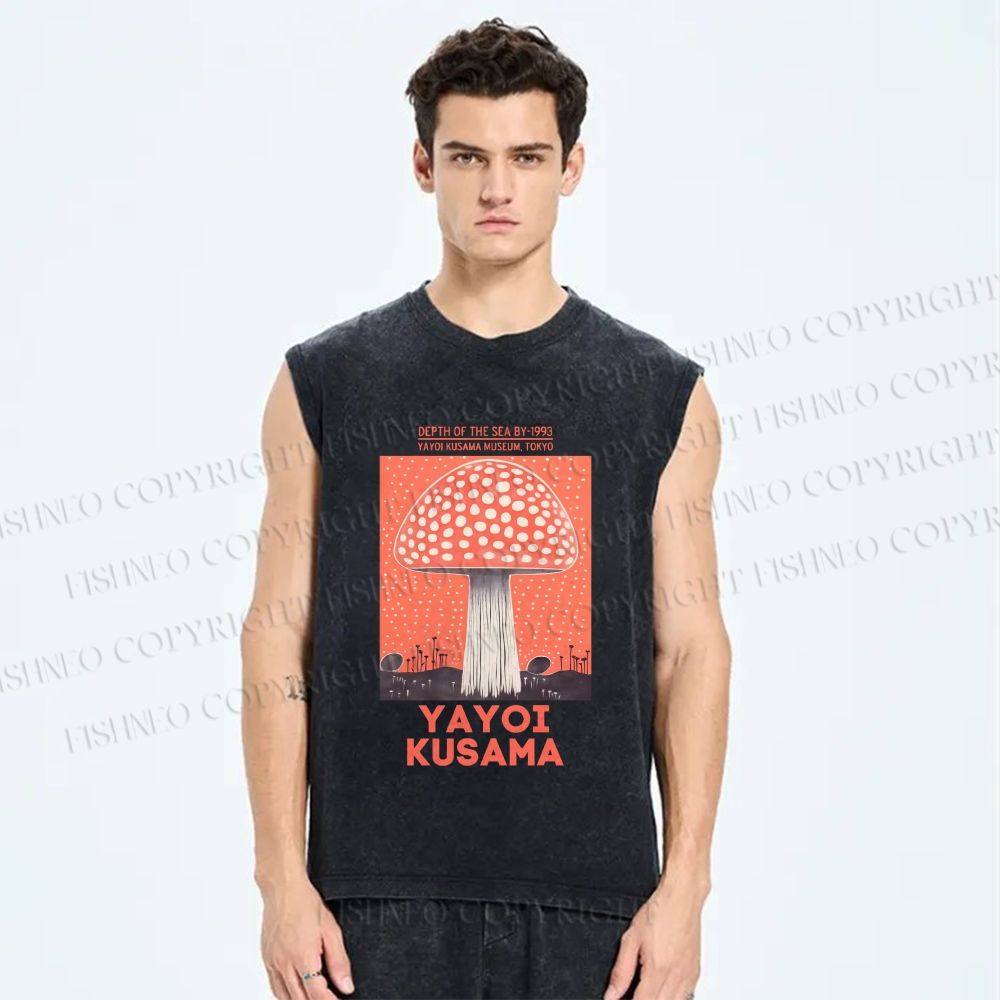 Unisex Yayoi Kusama Mushroom Printed Washed Tank Top