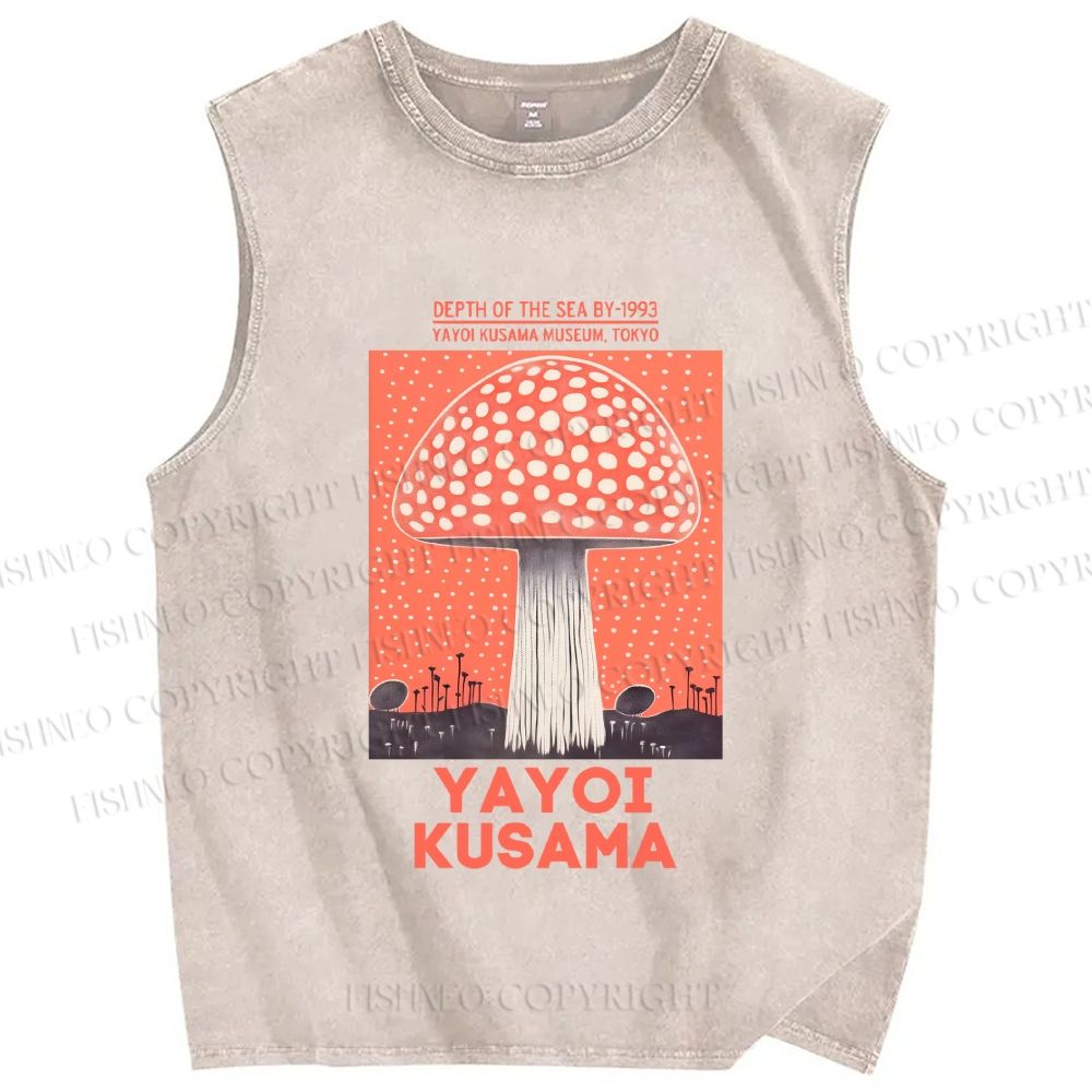Unisex Yayoi Kusama Mushroom Printed Washed Tank Top