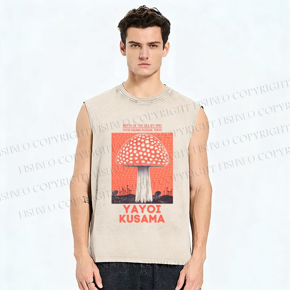 Unisex Yayoi Kusama Mushroom Printed Washed Tank Top