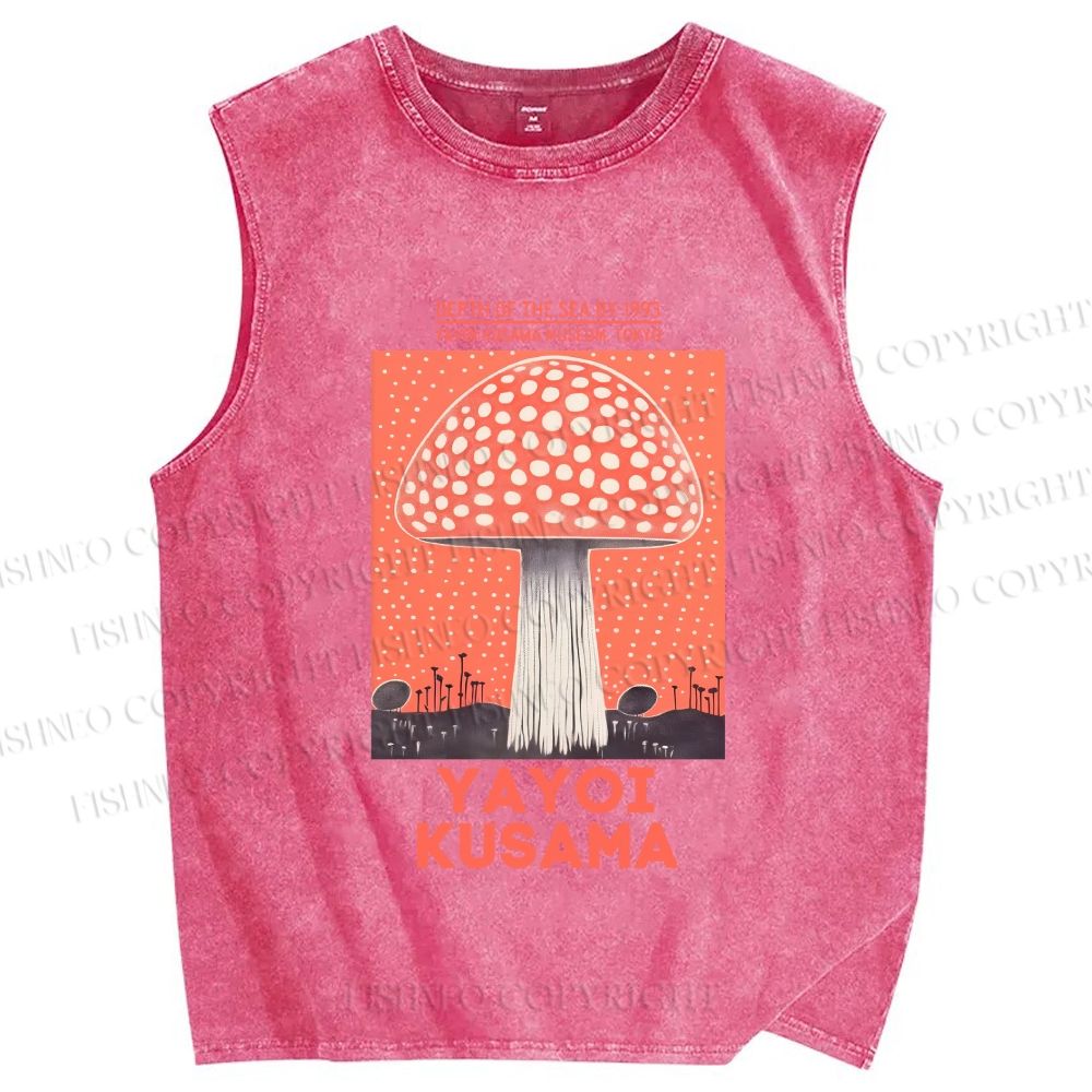 Unisex Yayoi Kusama Mushroom Printed Washed Tank Top