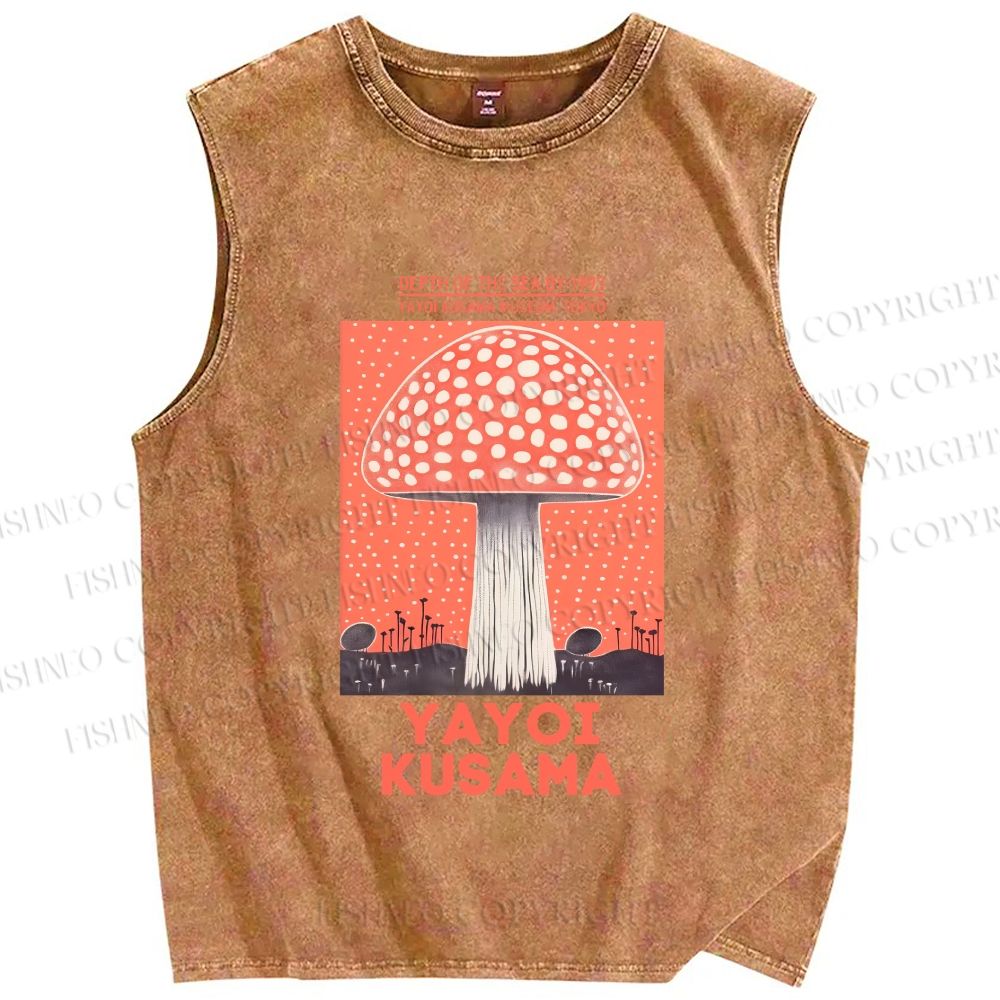 Unisex Yayoi Kusama Mushroom Printed Washed Tank Top