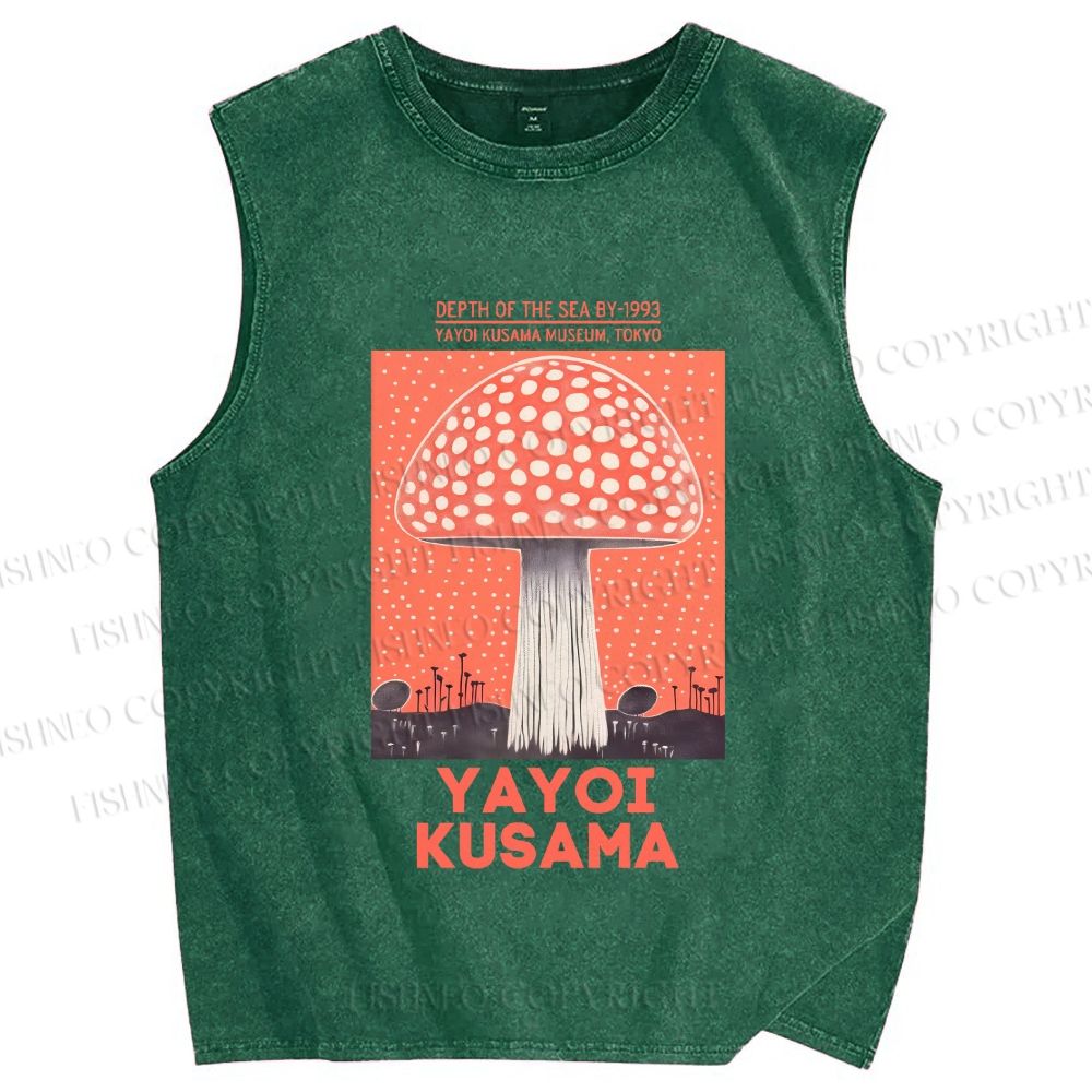 Unisex Yayoi Kusama Mushroom Printed Washed Tank Top