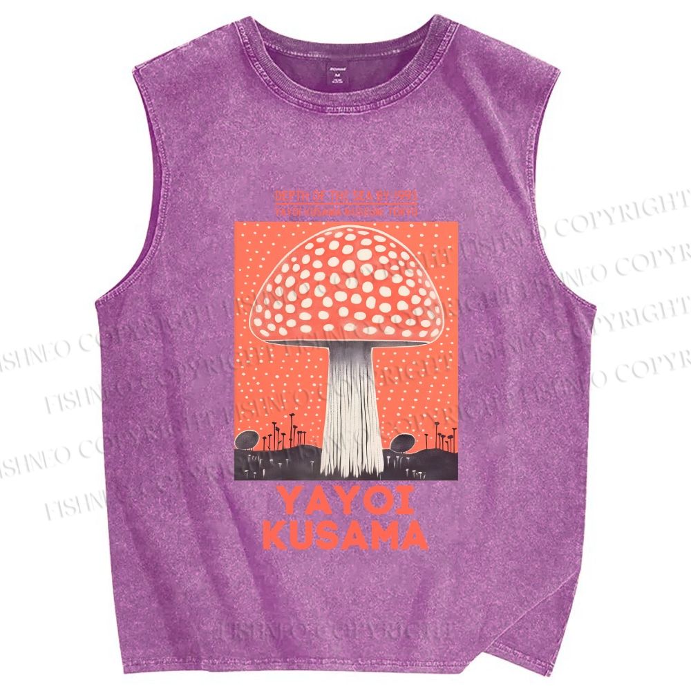 Unisex Yayoi Kusama Mushroom Printed Washed Tank Top