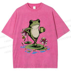 Unisex Leisure Time Frog Printed Washed Tee