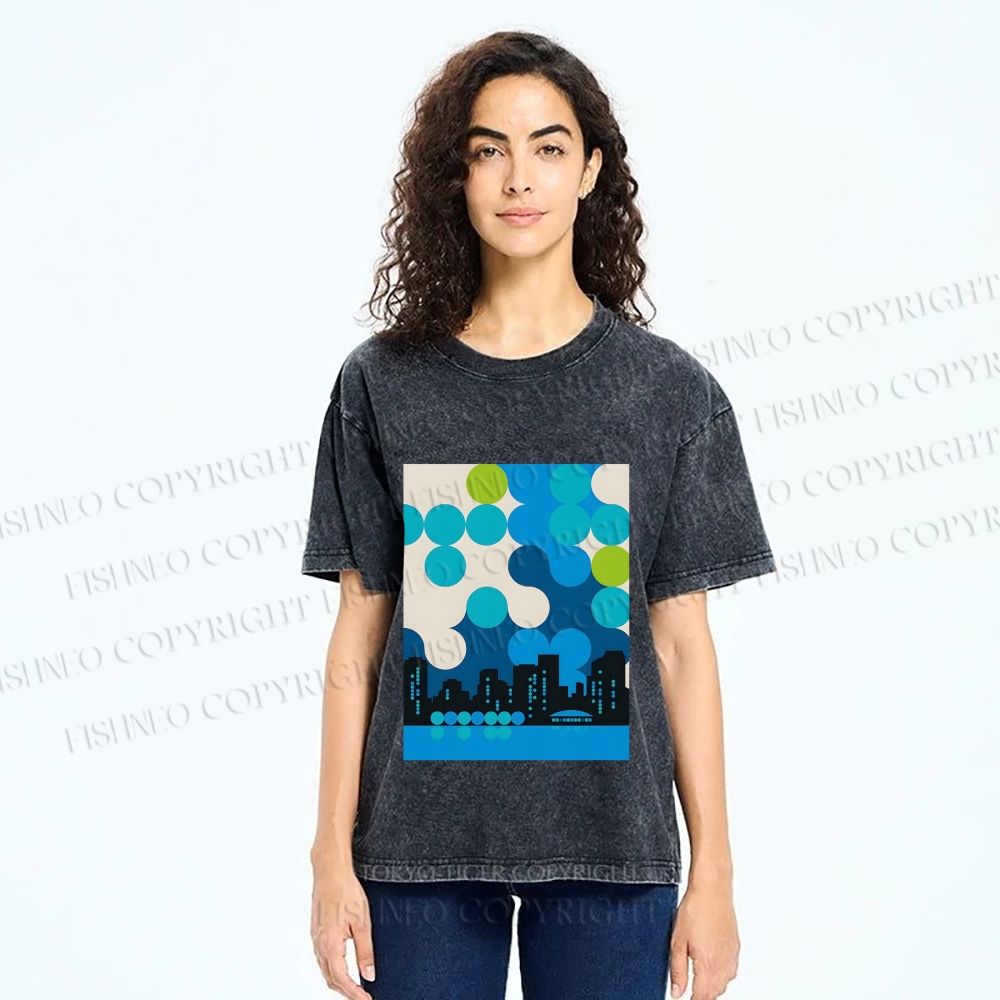 Unisex Bauhaus City Printed Washed Tee