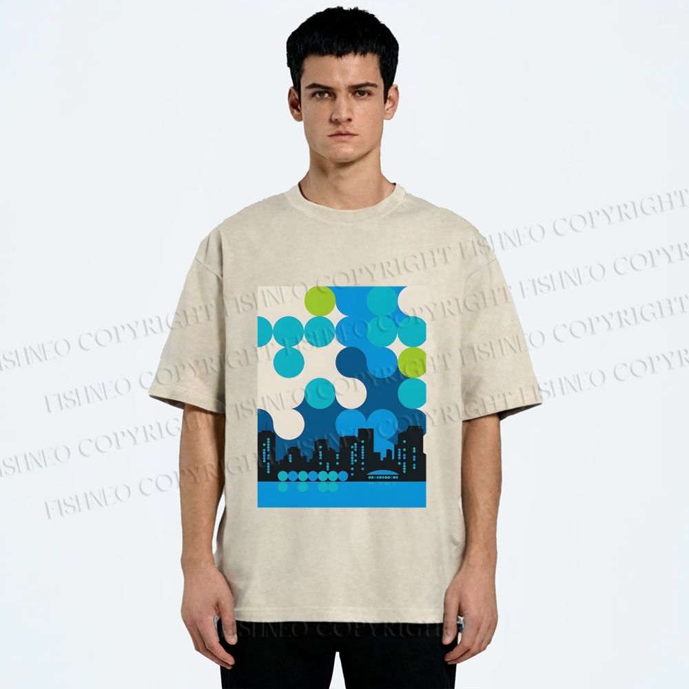 Unisex Bauhaus City Printed Washed Tee