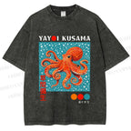 Unisex Yayoi-Style Octopus Printed Washed Tee
