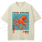 Unisex Yayoi-Style Octopus Printed Washed Tee