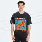 Unisex Yayoi-Style Octopus Printed Washed Tee
