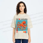 Unisex Yayoi-Style Octopus Printed Washed Tee