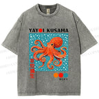 Unisex Yayoi-Style Octopus Printed Washed Tee