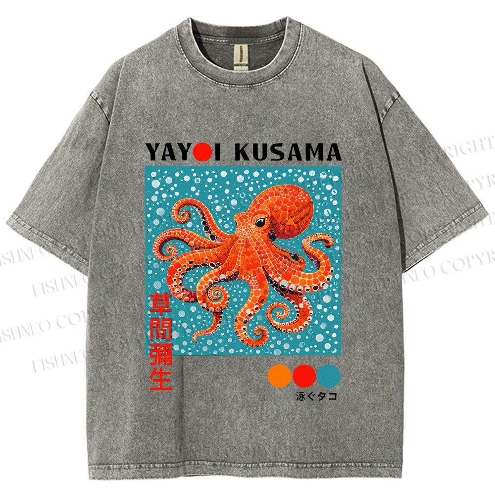 Unisex Yayoi-Style Octopus Printed Washed Tee