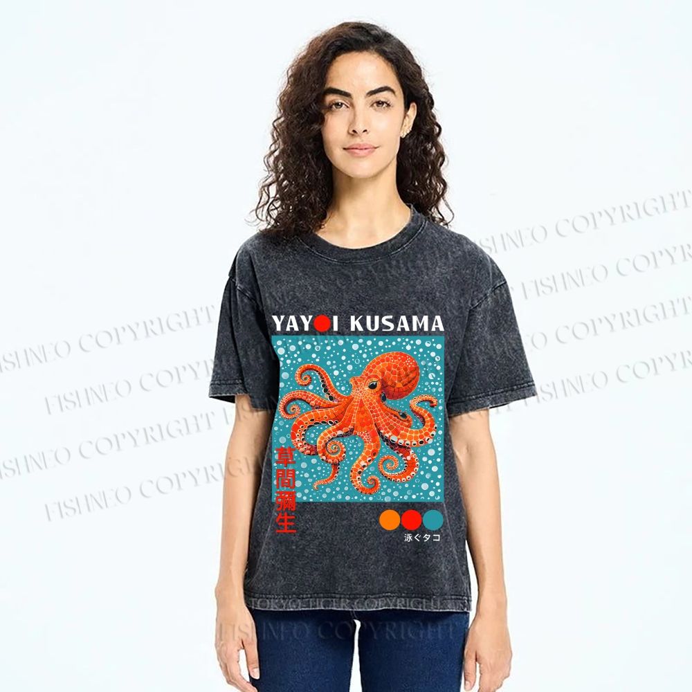 Unisex Yayoi-Style Octopus Printed Washed Tee