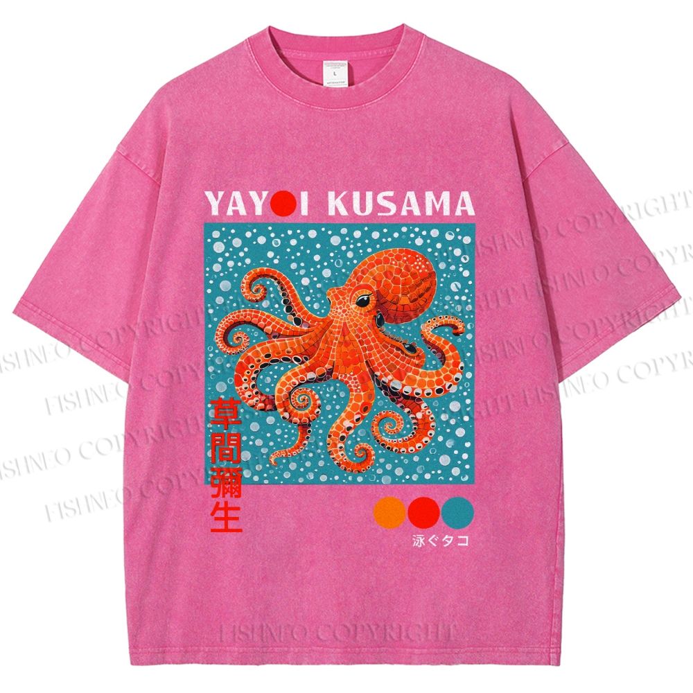 Unisex Yayoi-Style Octopus Printed Washed Tee