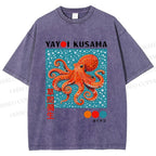 Unisex Yayoi-Style Octopus Printed Washed Tee