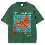 Unisex Yayoi-Style Octopus Printed Washed Tee