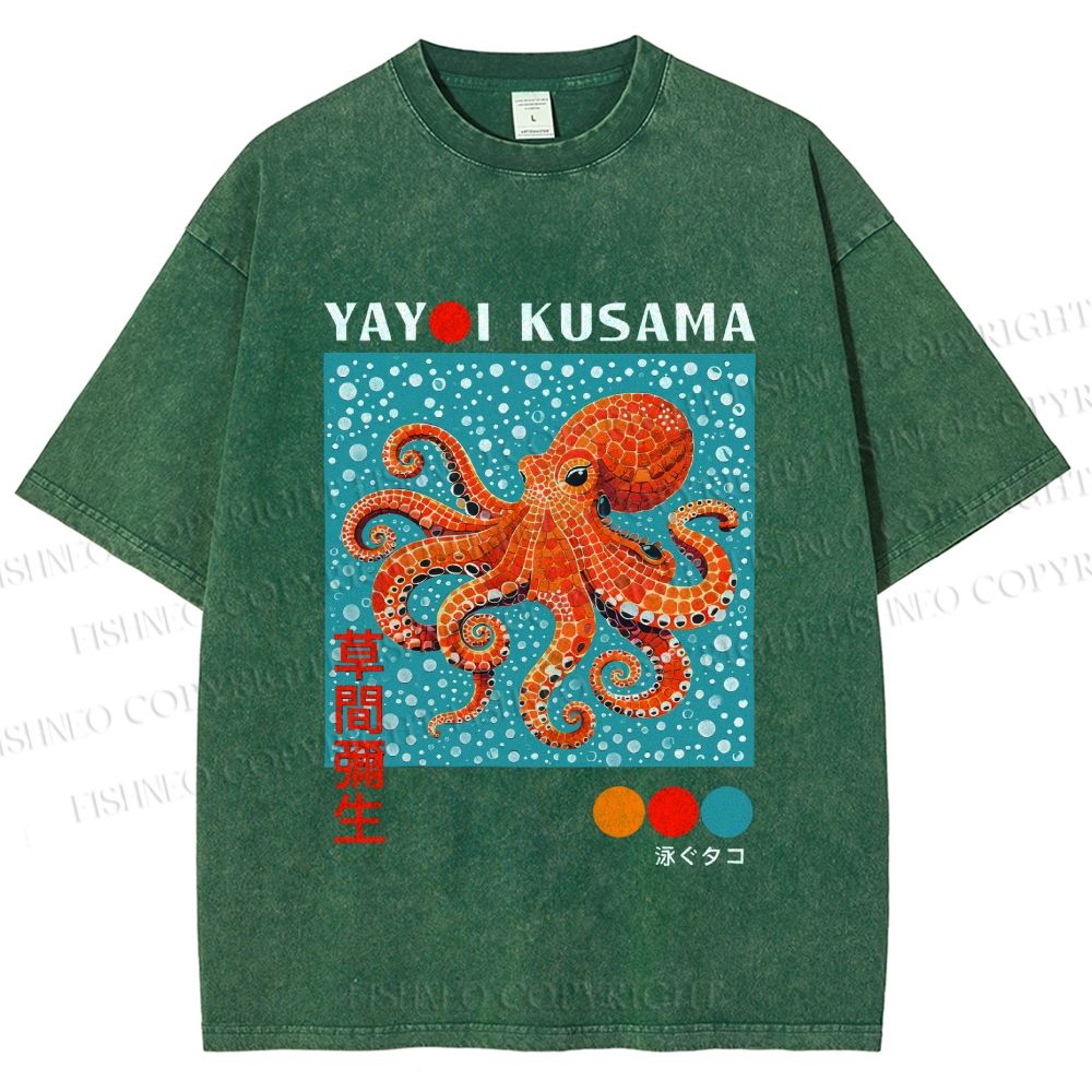 Unisex Yayoi-Style Octopus Printed Washed Tee