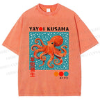 Unisex Yayoi-Style Octopus Printed Washed Tee