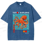 Unisex Yayoi-Style Octopus Printed Washed Tee