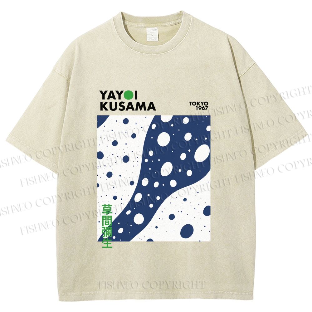 Unisex Yayoi Kusama Japanese Wave Dots Printed Washed Tee