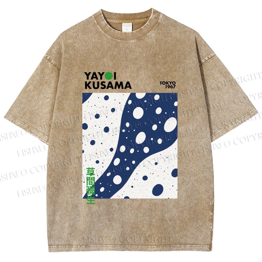 Unisex Yayoi Kusama Japanese Wave Dots Printed Washed Tee