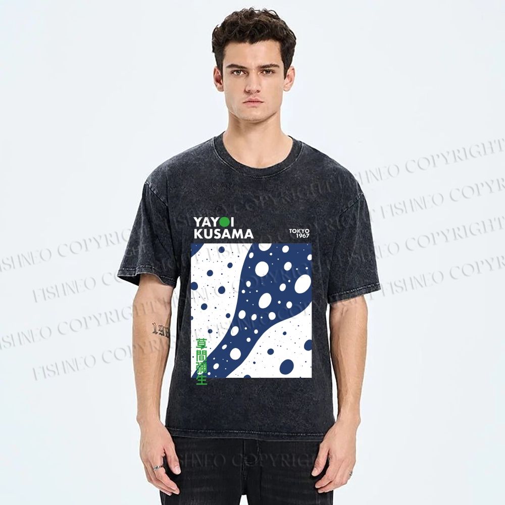 Unisex Yayoi Kusama Japanese Wave Dots Printed Washed Tee