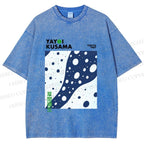 Unisex Yayoi Kusama Japanese Wave Dots Printed Washed Tee