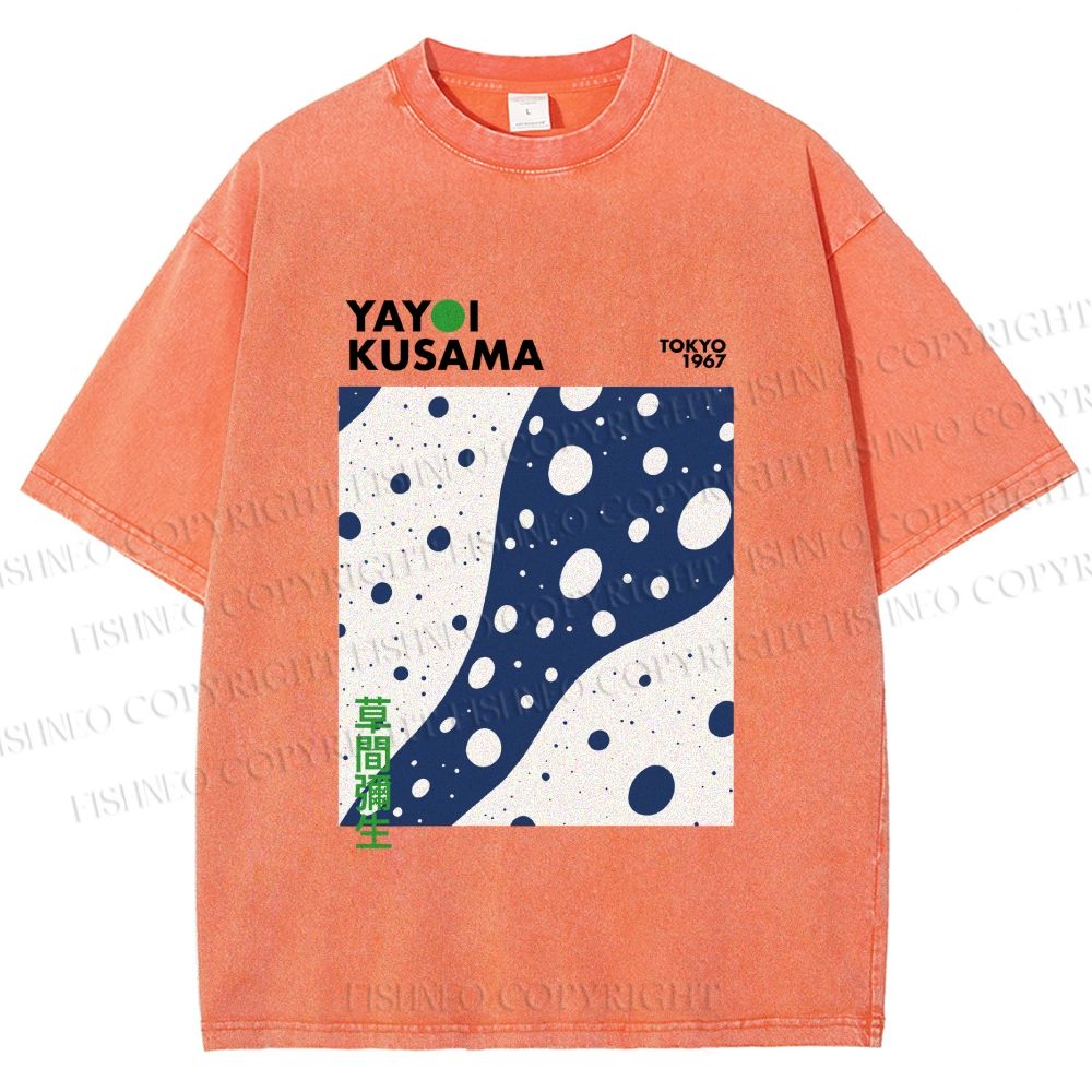 Unisex Yayoi Kusama Japanese Wave Dots Printed Washed Tee