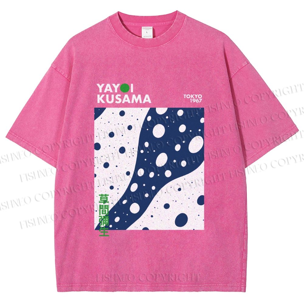 Unisex Yayoi Kusama Japanese Wave Dots Printed Washed Tee