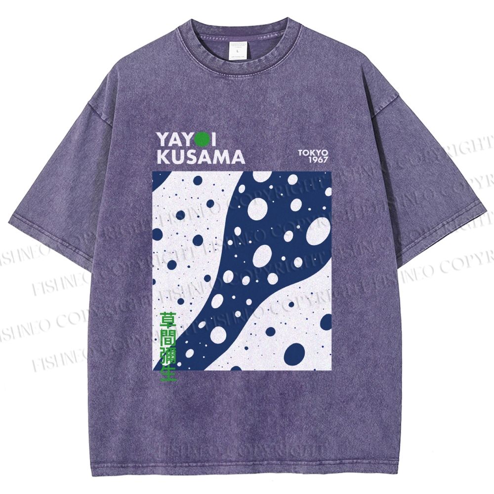 Unisex Yayoi Kusama Japanese Wave Dots Printed Washed Tee