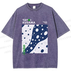 Unisex Yayoi Kusama Japanese Wave Dots Printed Washed Tee