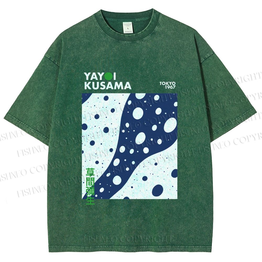 Unisex Yayoi Kusama Japanese Wave Dots Printed Washed Tee