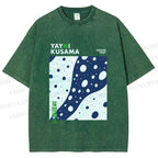 Unisex Yayoi Kusama Japanese Wave Dots Printed Washed Tee
